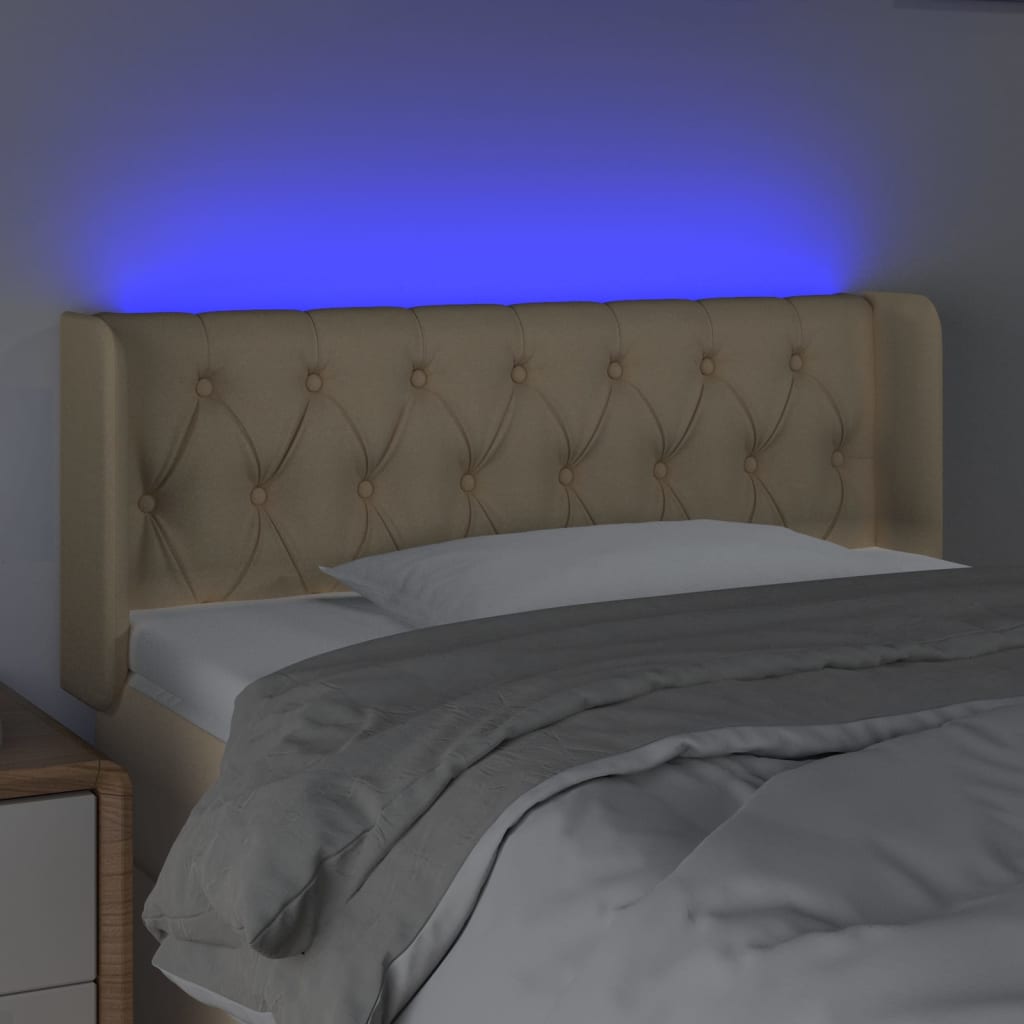 Cabeceira de cama c/ luzes LED tecido 103x16x78/88 cm cor creme