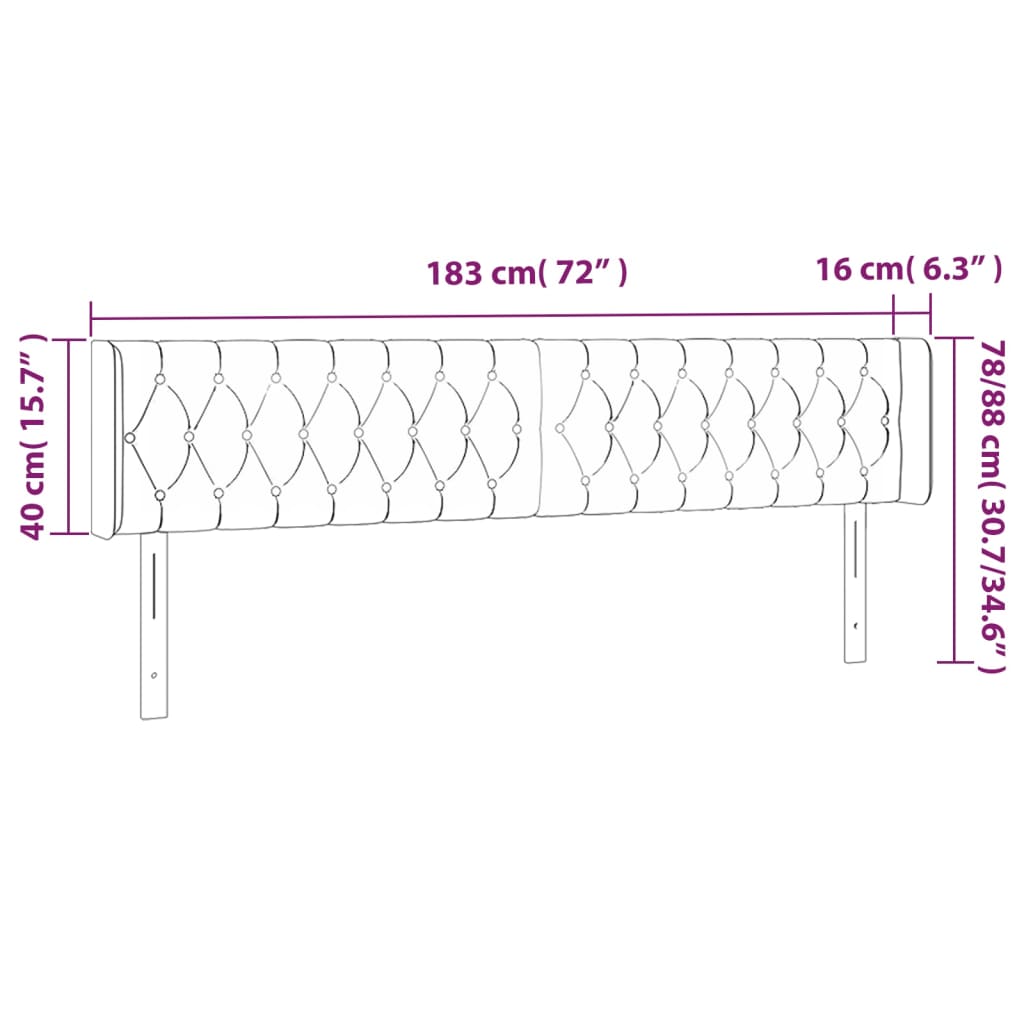 Cabeceira de cama c/ luzes LED tecido 183x16x78/88 cm preto