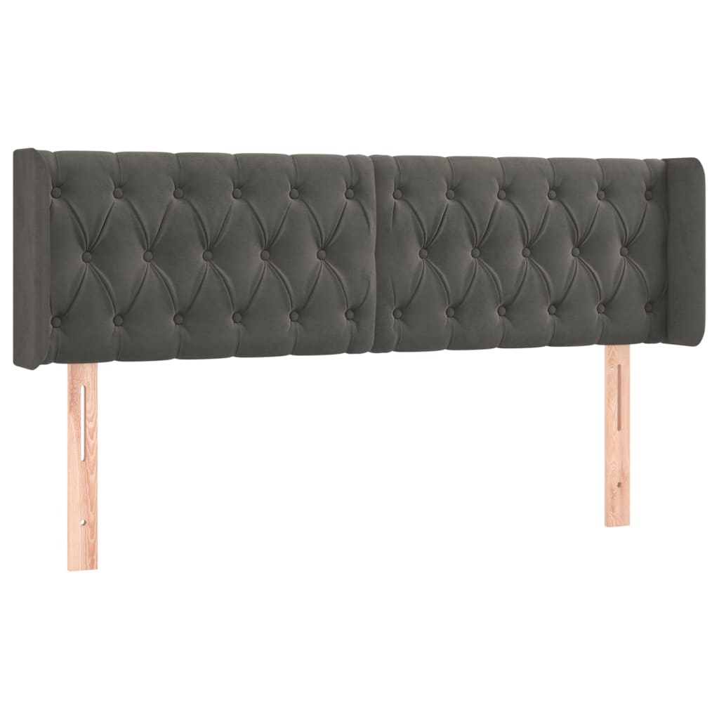 Cabeceira cama c/ luzes LED veludo 147x16x78/88cm cinza-escuro