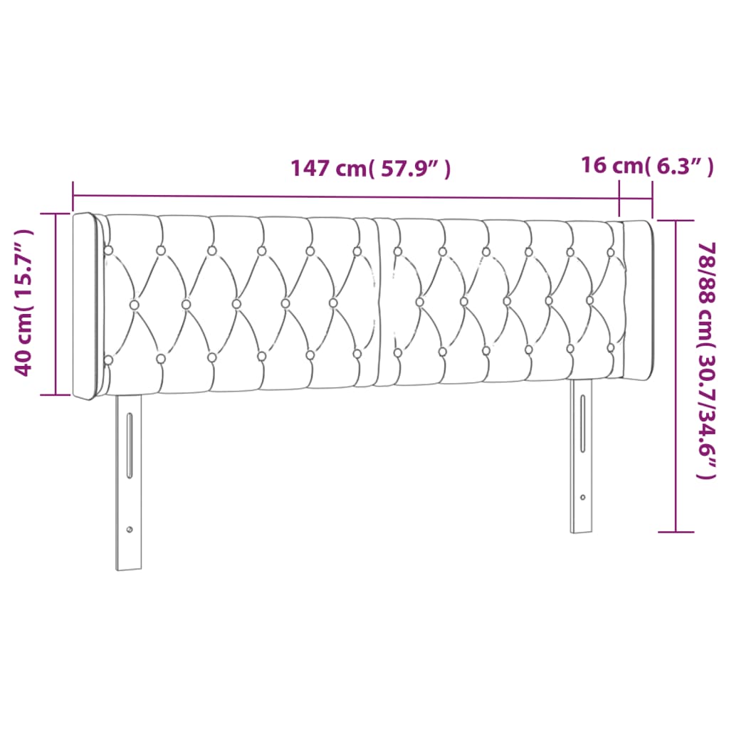 Cabeceira cama c/ luzes LED veludo 147x16x78/88cm cinza-escuro