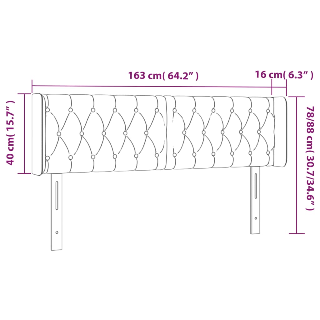 Cabeceira de cama c/ luzes LED veludo 163x16x78/88 cm rosa