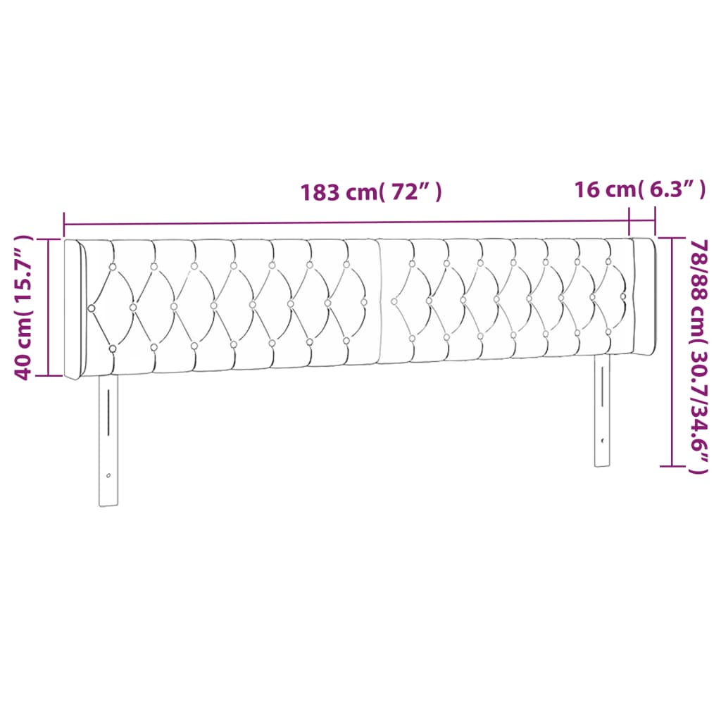 Cabeceira cama c/ luzes LED veludo 183x16x78/88 cm azul-escuro