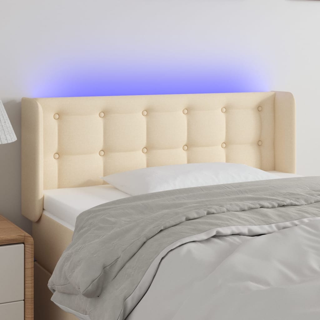 Cabeceira de cama c/ luzes LED tecido 83x16x78/88 cm cor creme