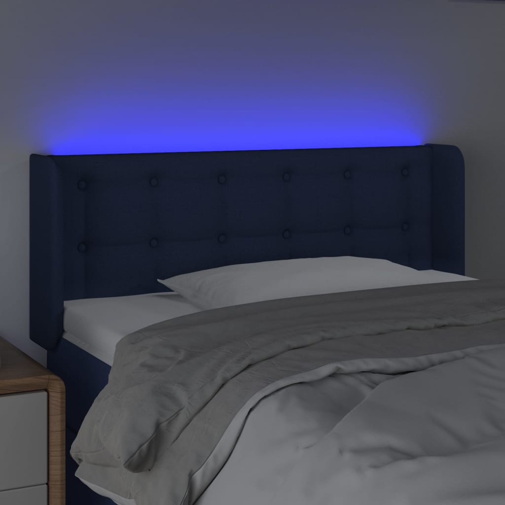 Cabeceira de cama c/ luzes LED tecido 83x16x78/88 cm azul