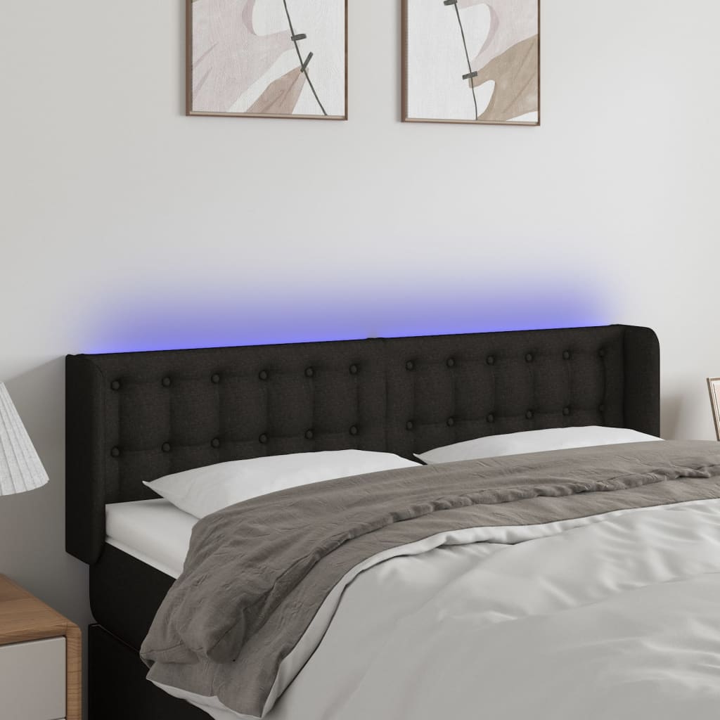 Cabeceira de cama c/ luzes LED tecido 147x16x78/88 cm preto