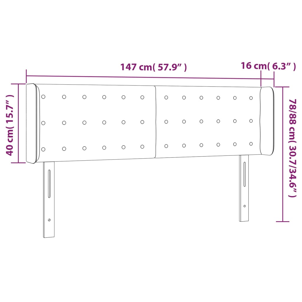 Cabeceira de cama c/ luzes LED tecido 147x16x78/88 cm cor creme