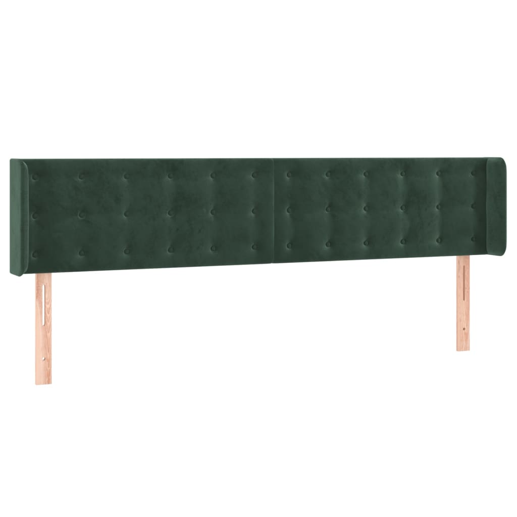 Cabeceira cama c/ luzes LED veludo 163x16x78/88 cm verde-escuro