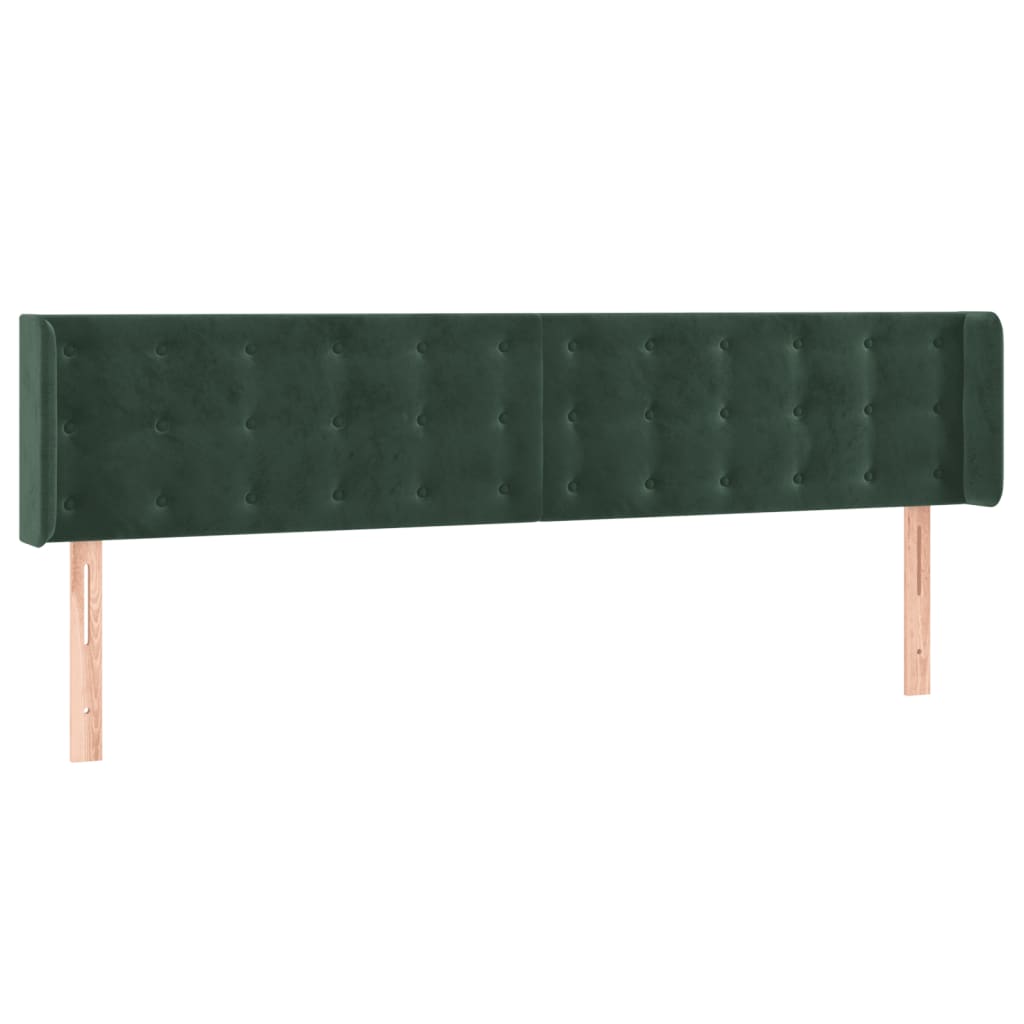 Cabeceira cama c/ luzes LED veludo 183x16x78/88 cm verde-escuro