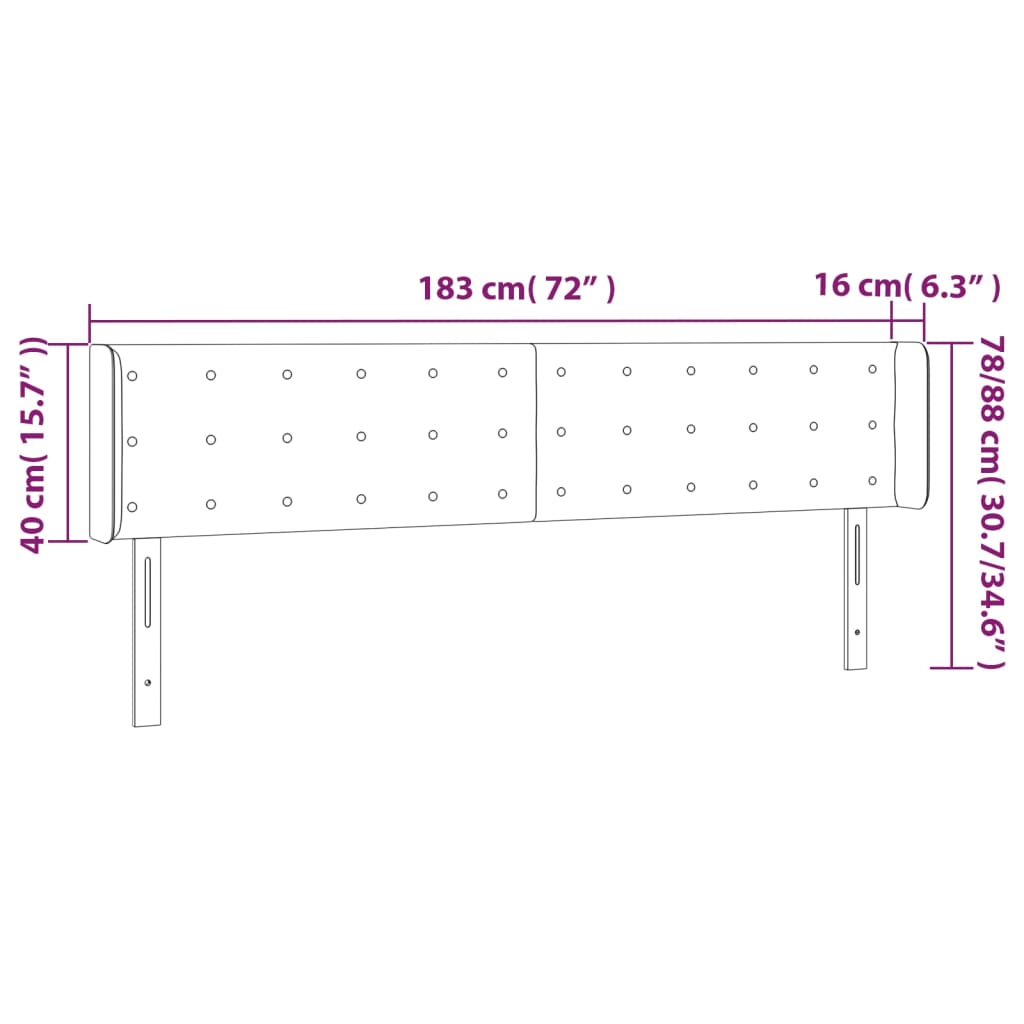 Cabeceira de cama c/ luzes LED veludo 183x16x78/88 cm rosa