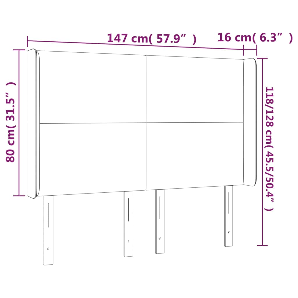 Cabeceira de cama c/ LED veludo 147x16x118/128 cm cinza-escuro