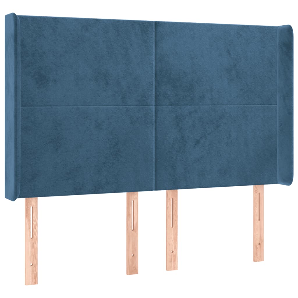 Cabeceira cama c/ luzes LED veludo 147x16x118/128cm azul-escuro