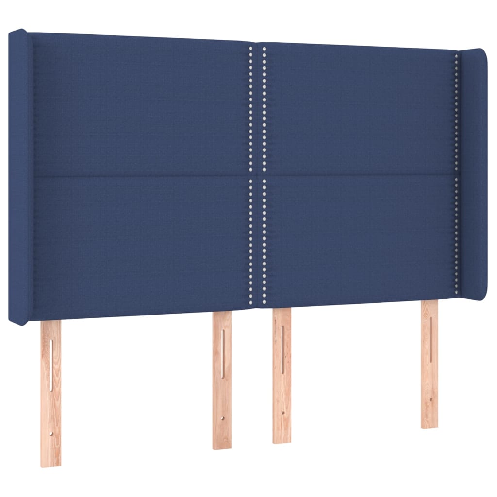 Cabeceira de cama c/ luzes LED tecido 147x16x118/128 cm azul