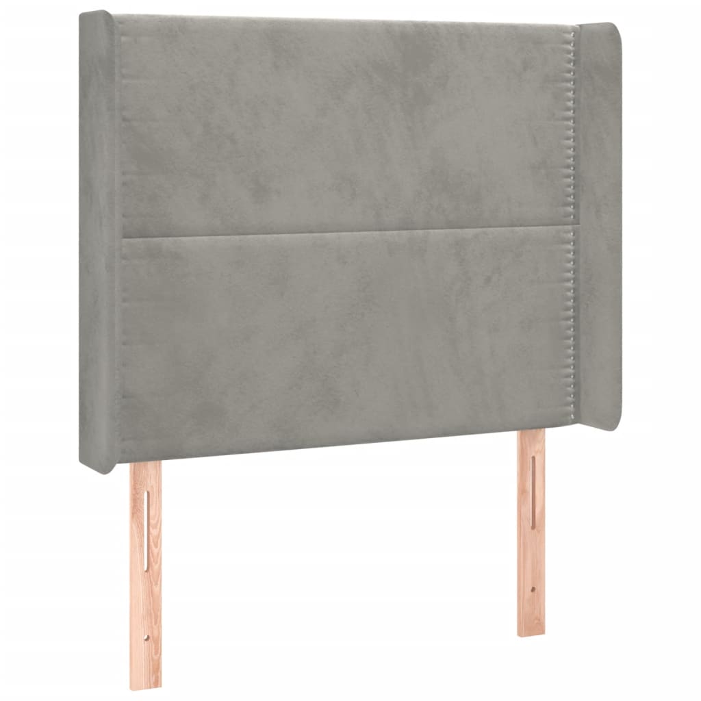 Cabeceira cama c/ luzes LED veludo 103x16x118/128cm cinza-claro