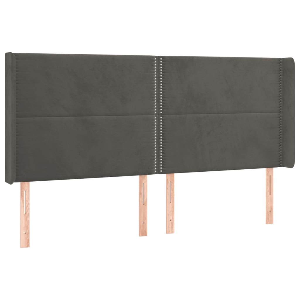 Cabeceira de cama c/ LED veludo 203x16x118/128 cm cinza-escuro