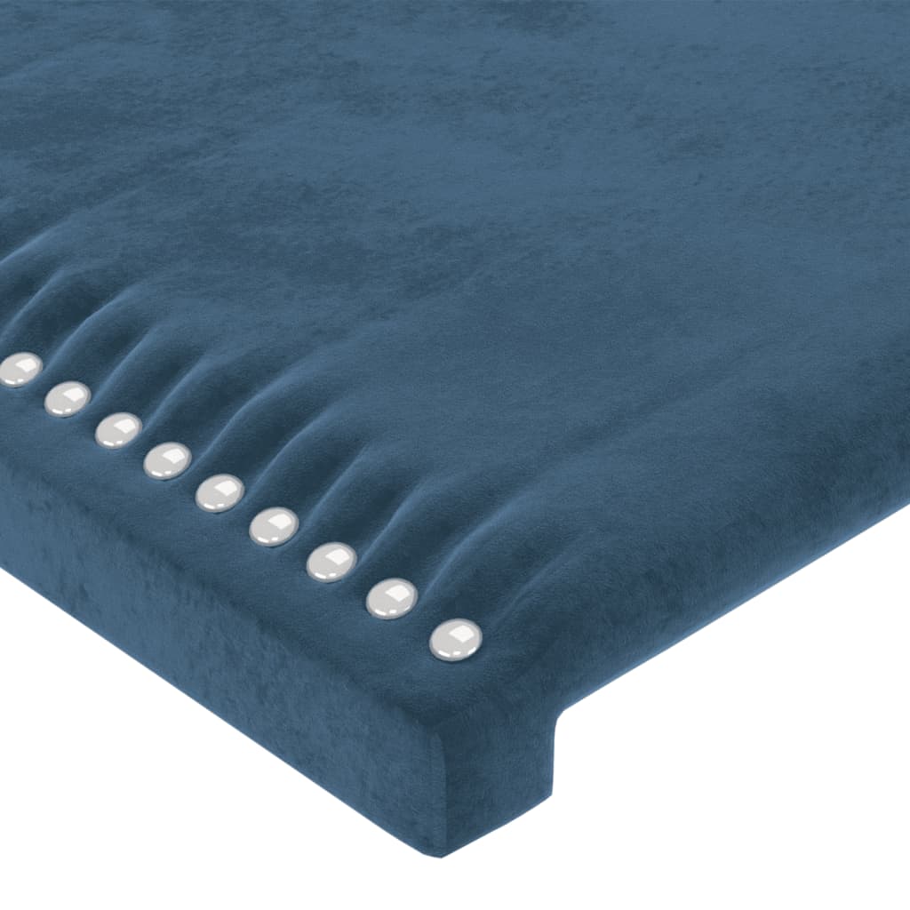 Cabeceira cama c/ luzes LED veludo 203x16x118/128cm azul-escuro
