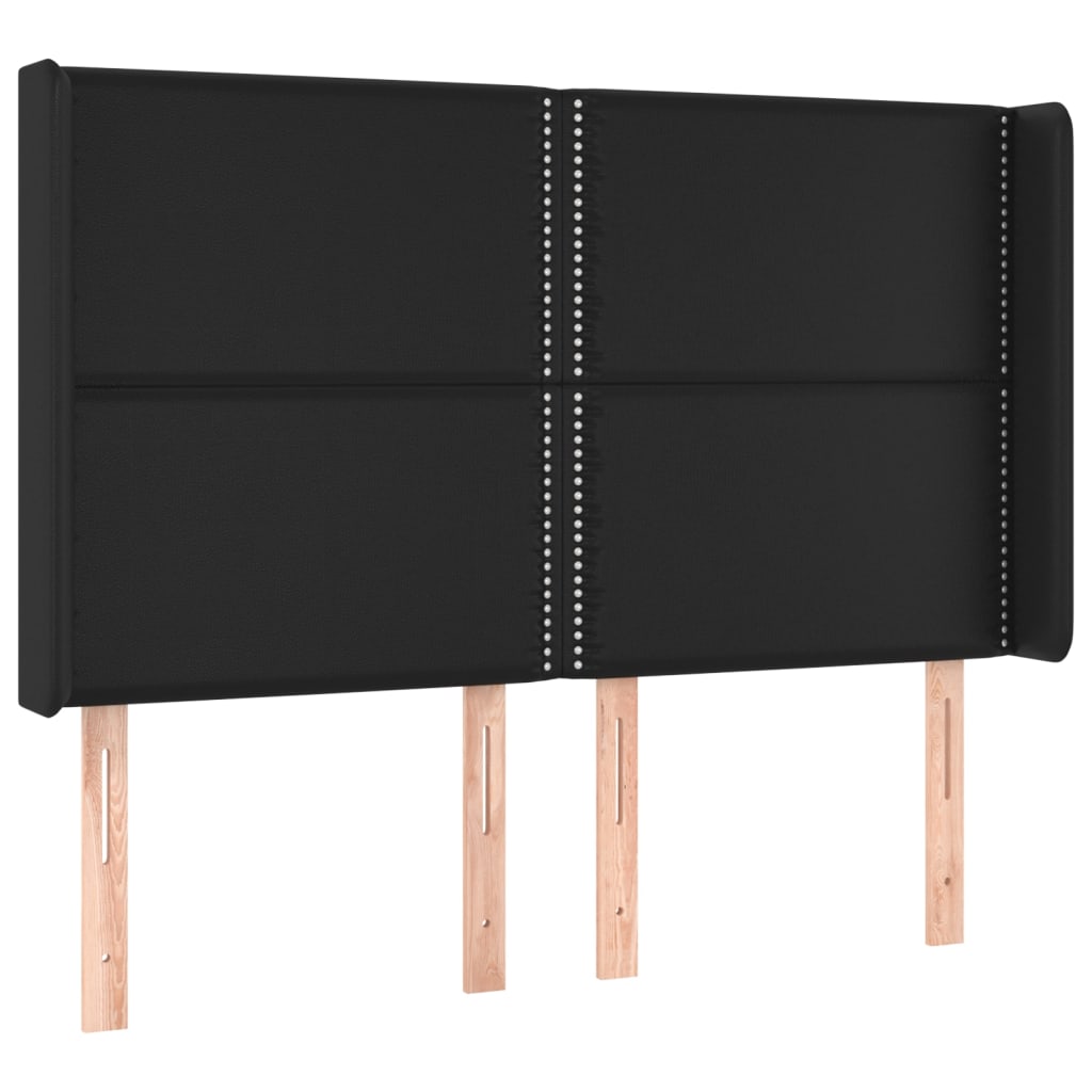 Cabeceira cama c/ LED couro artificial 147x16x118/128 cm preto