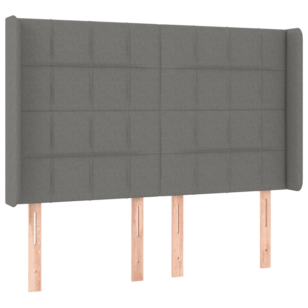 Cabeceira de cama c/ LED tecido 147x16x118/128 cm cinza-escuro