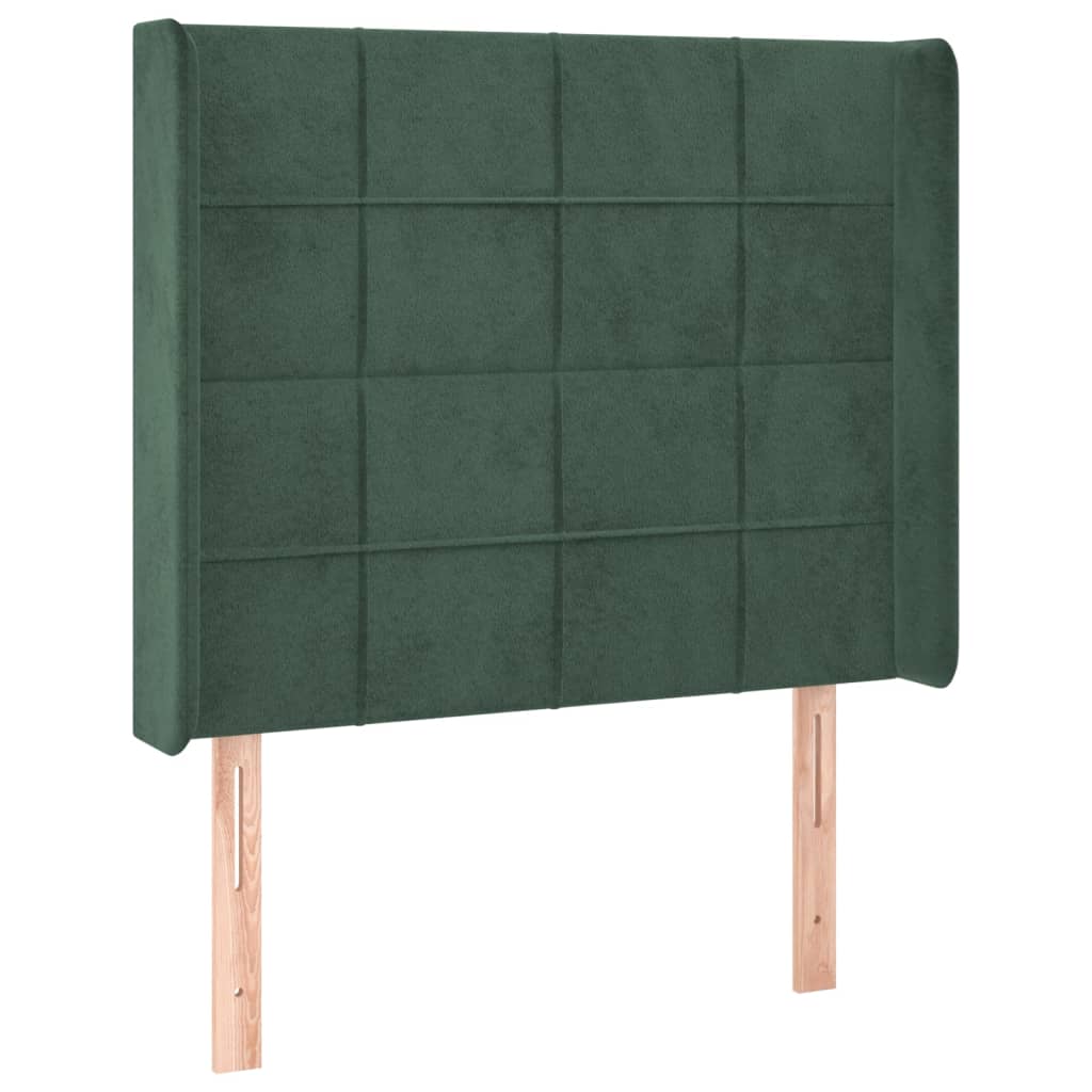 Cabeceira cama c/ luzes LED veludo 83x16x118/128cm verde-escuro