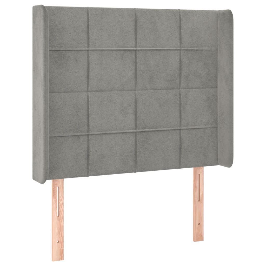 Cabeceira cama c/ luzes LED veludo 103x16x118/128cm cinza-claro