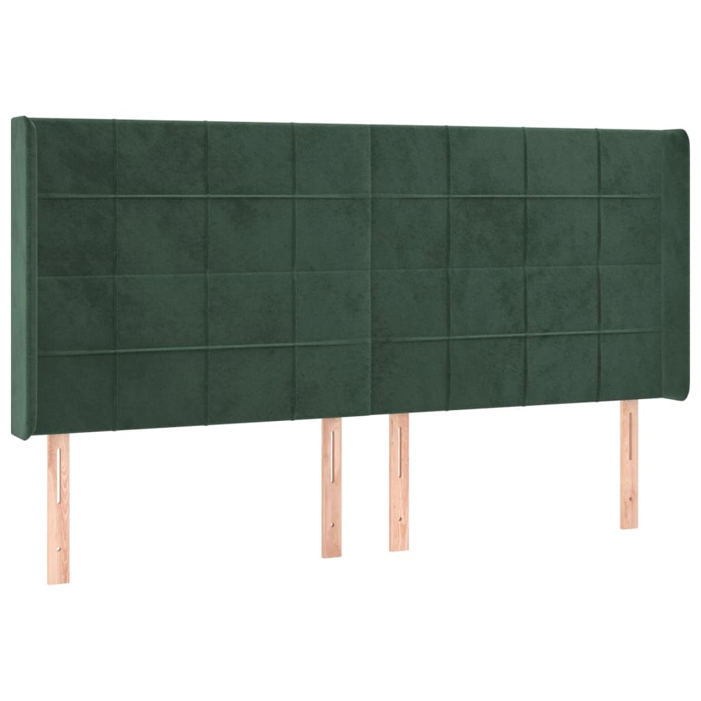 Cabeceira de cama c/ LED veludo 183x16x118/128 cm verde-escuro