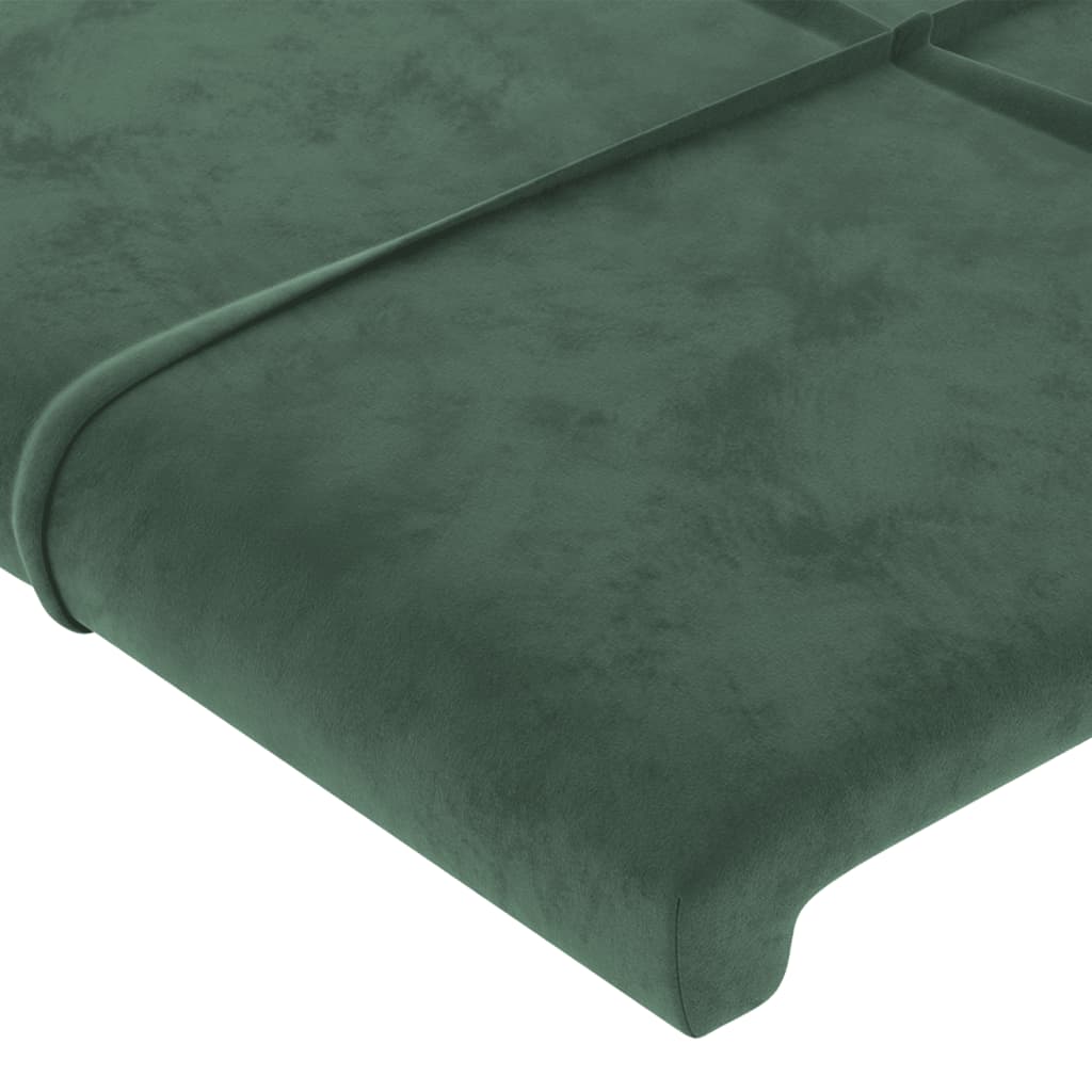 Cabeceira de cama c/ LED veludo 183x16x118/128 cm verde-escuro