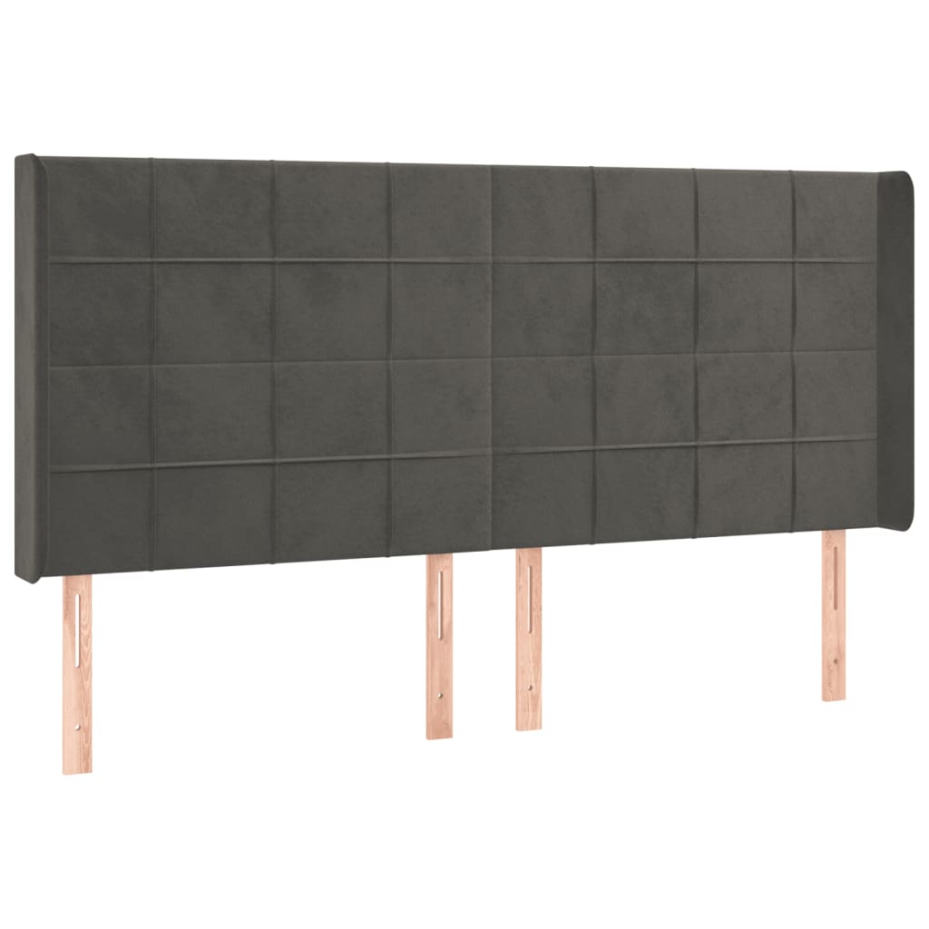 Cabeceira de cama c/ LED veludo 203x16x118/128 cm cinza-escuro