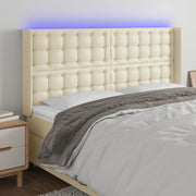 Cabeceira cama c/ LED 183x16x118/128 cm couro artificial crème