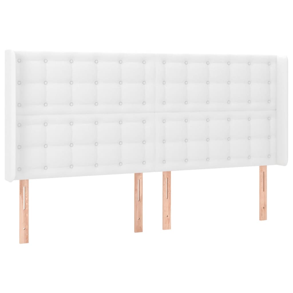 Cabeceira cama c/ LED couro artificial 203x16x118/128 cm branco
