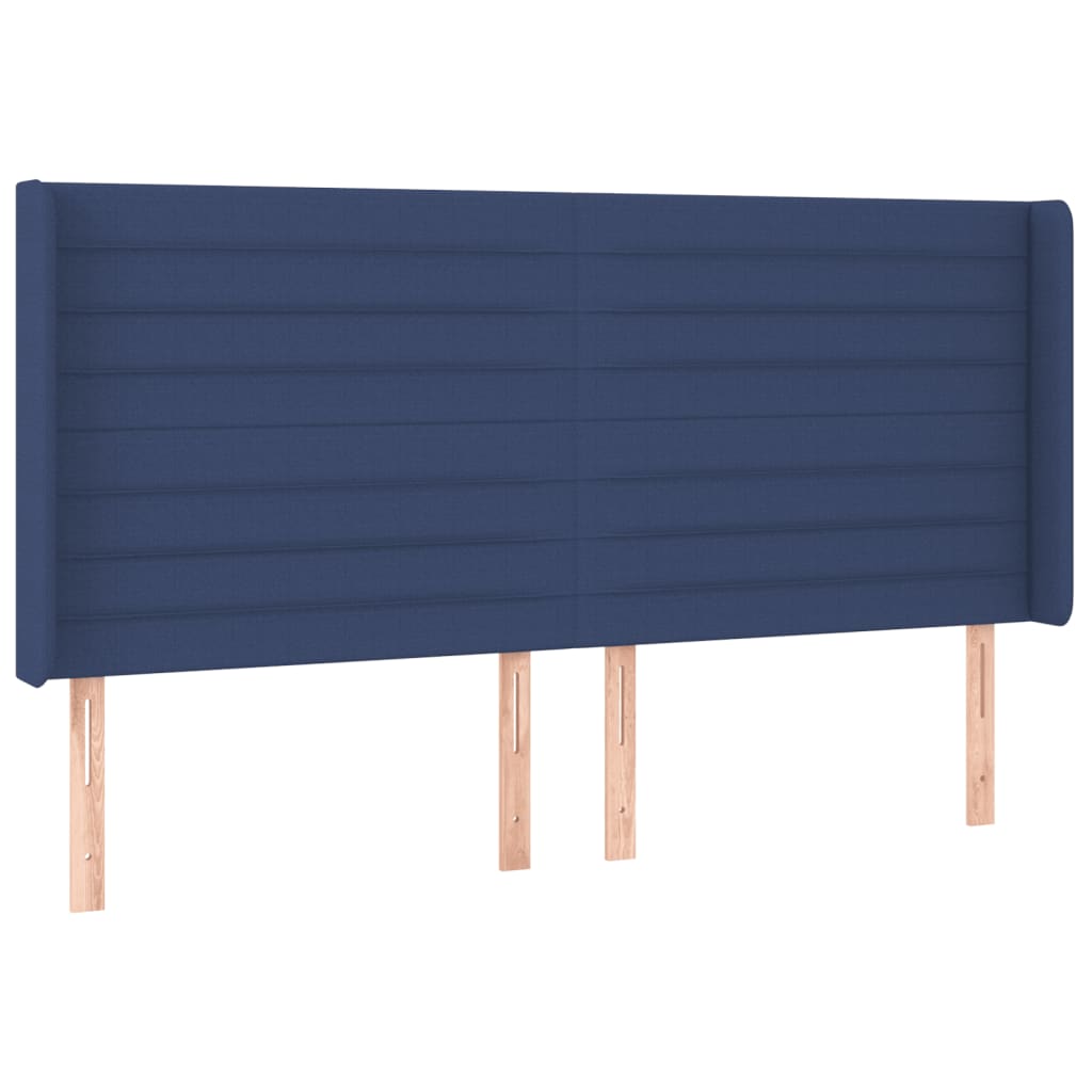 Cabeceira de cama c/ luzes LED tecido 203x16x118/128 cm azul