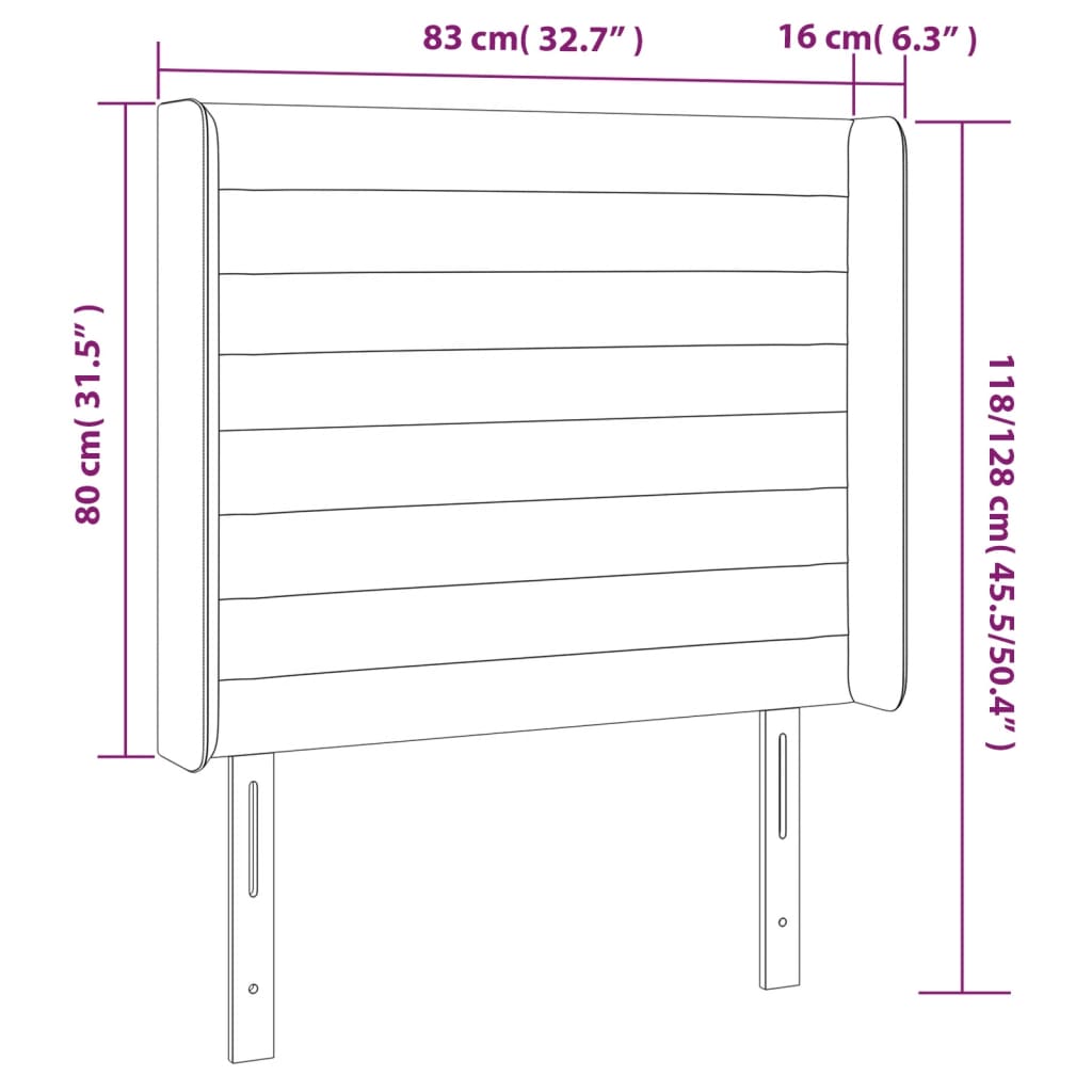 Cabeceira de cama c/ luzes LED veludo 83x16x118/128 cm preto