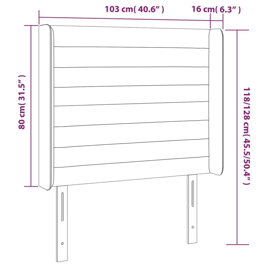 Cabeceira de cama c/ LED veludo 103x16x118/128 cm cinza-escuro