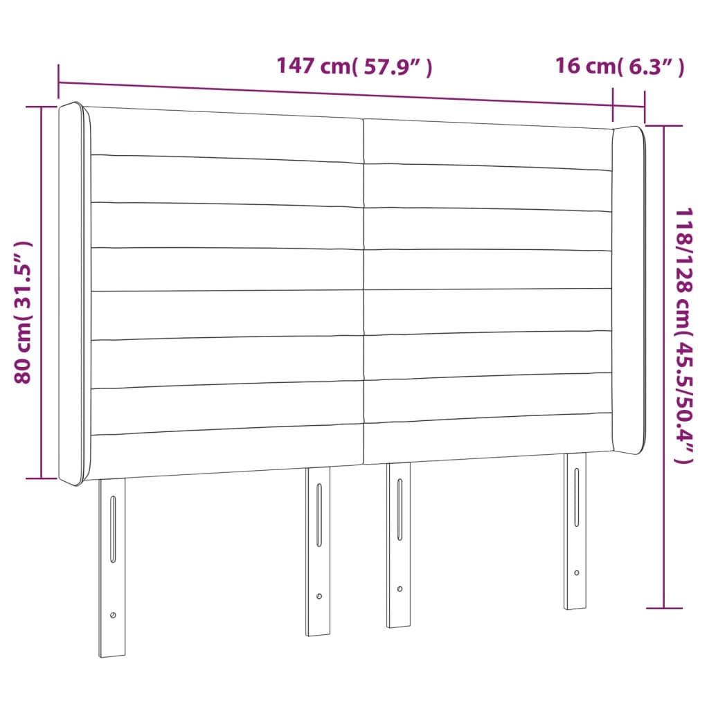 Cabeceira de cama c/ LED veludo 147x16x118/128 cm cinza-escuro
