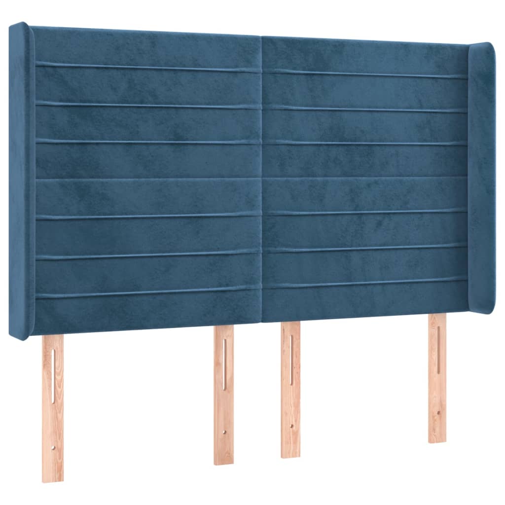 Cabeceira cama c/ luzes LED veludo 147x16x118/128cm azul-escuro