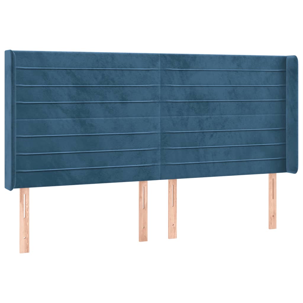 Cabeceira cama c/ luzes LED veludo 183x16x118/128cm azul-escuro