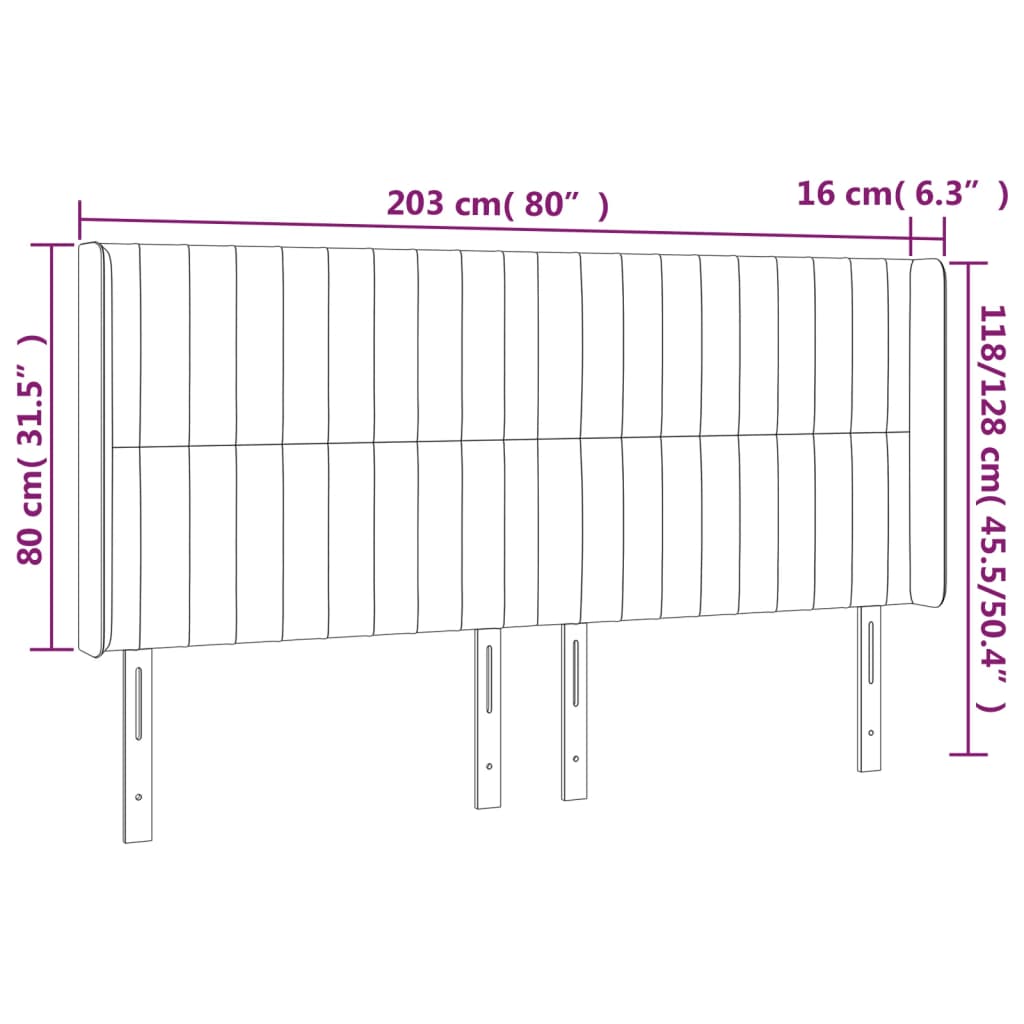 Cabeceira cama c/ luzes LED tecido 203x16x118/128cm cinza-claro