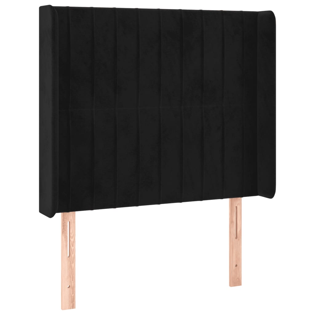 Cabeceira de cama c/ luzes LED veludo 83x16x118/128 cm preto