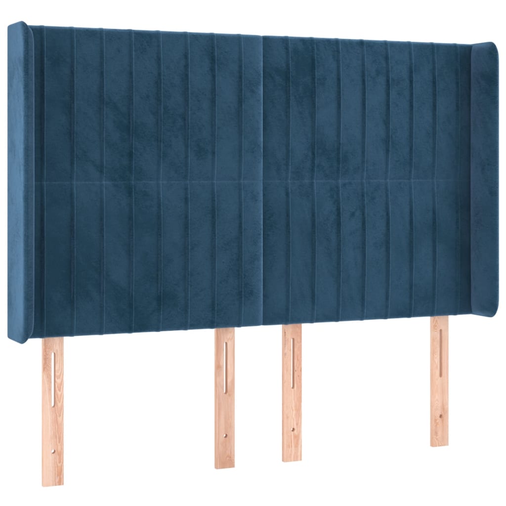 Cabeceira cama c/ luzes LED veludo 147x16x118/128cm azul-escuro