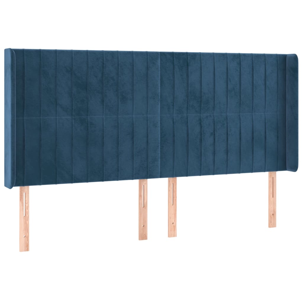 Cabeceira cama c/ luzes LED veludo 183x16x118/128cm azul-escuro