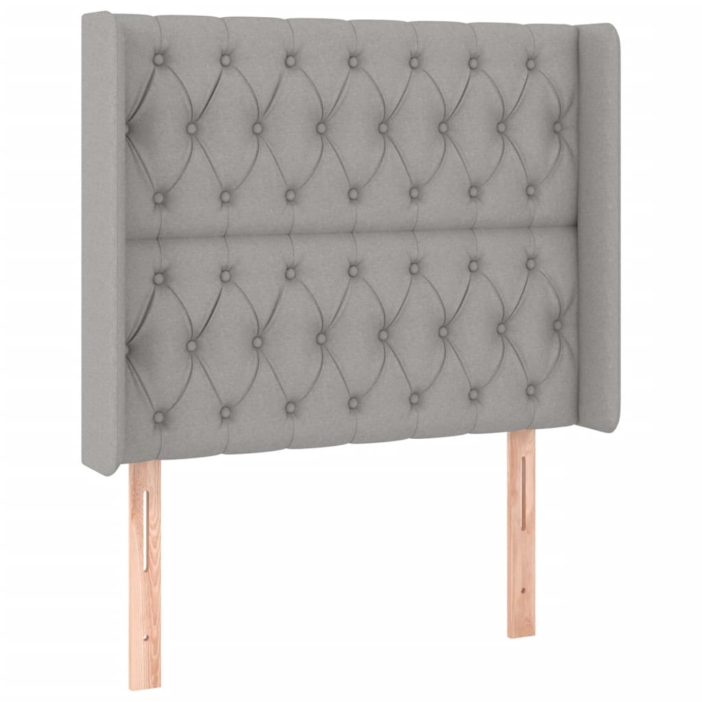 Cabeceira cama c/ luzes LED tecido 93x16x118/128 cm cinza-claro