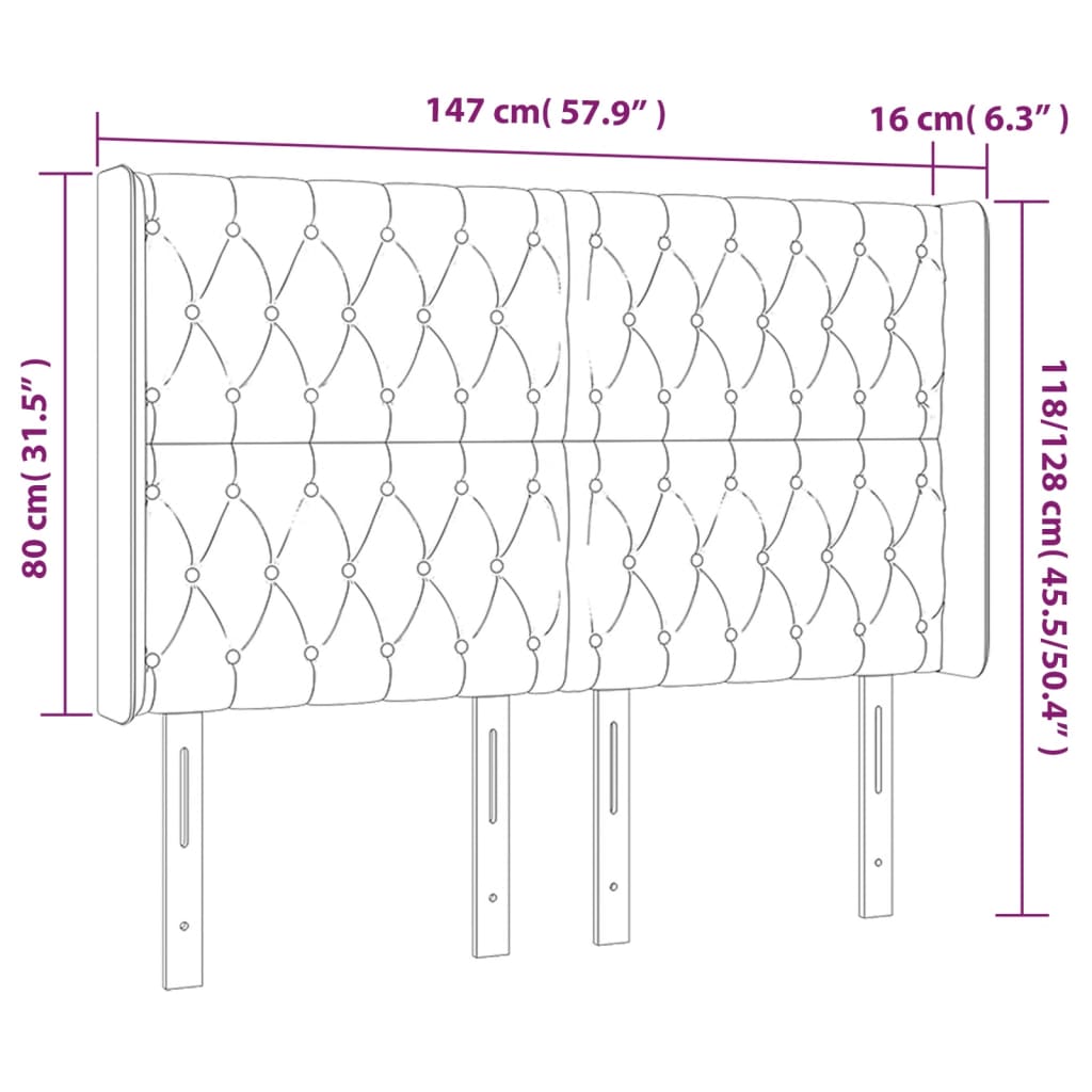 Cabeceira de cama c/ luzes LED tecido 147x16x118/128cm castanho