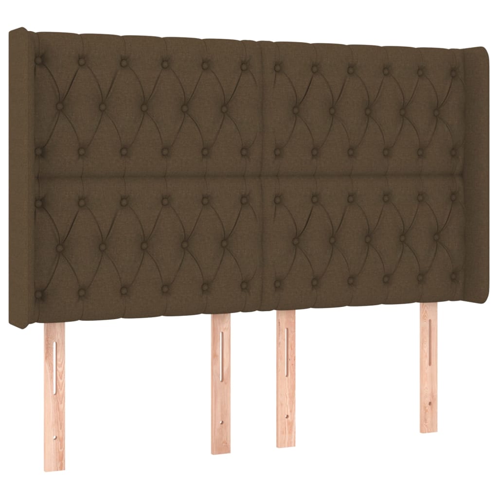 Cabeceira de cama c/ luzes LED tecido 163x16x118/128cm castanho