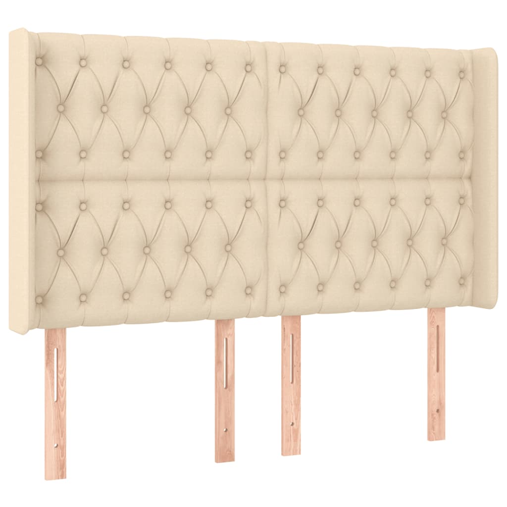 Cabeceira cama c/ luzes LED tecido 163x16x118/128 cm cor creme