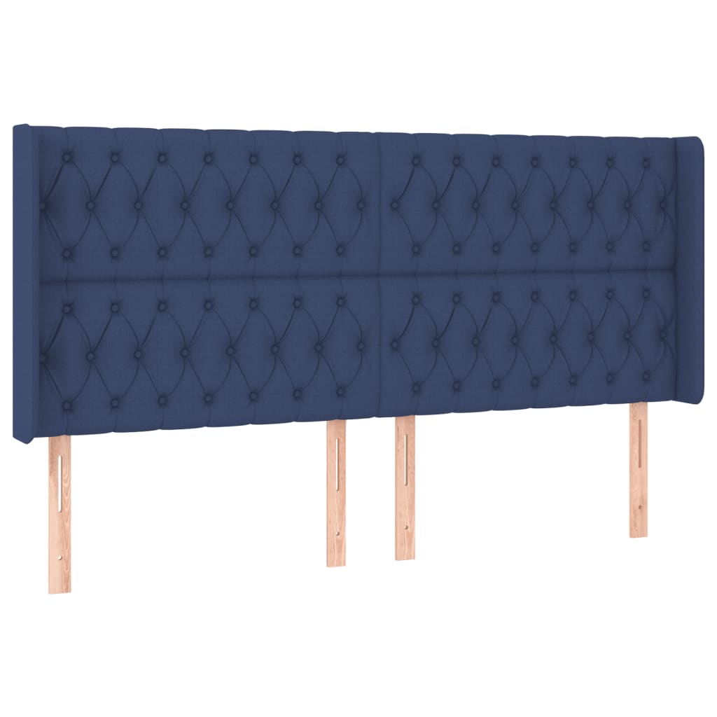 Cabeceira de cama c/ luzes LED tecido 183x16x118/128 cm azul
