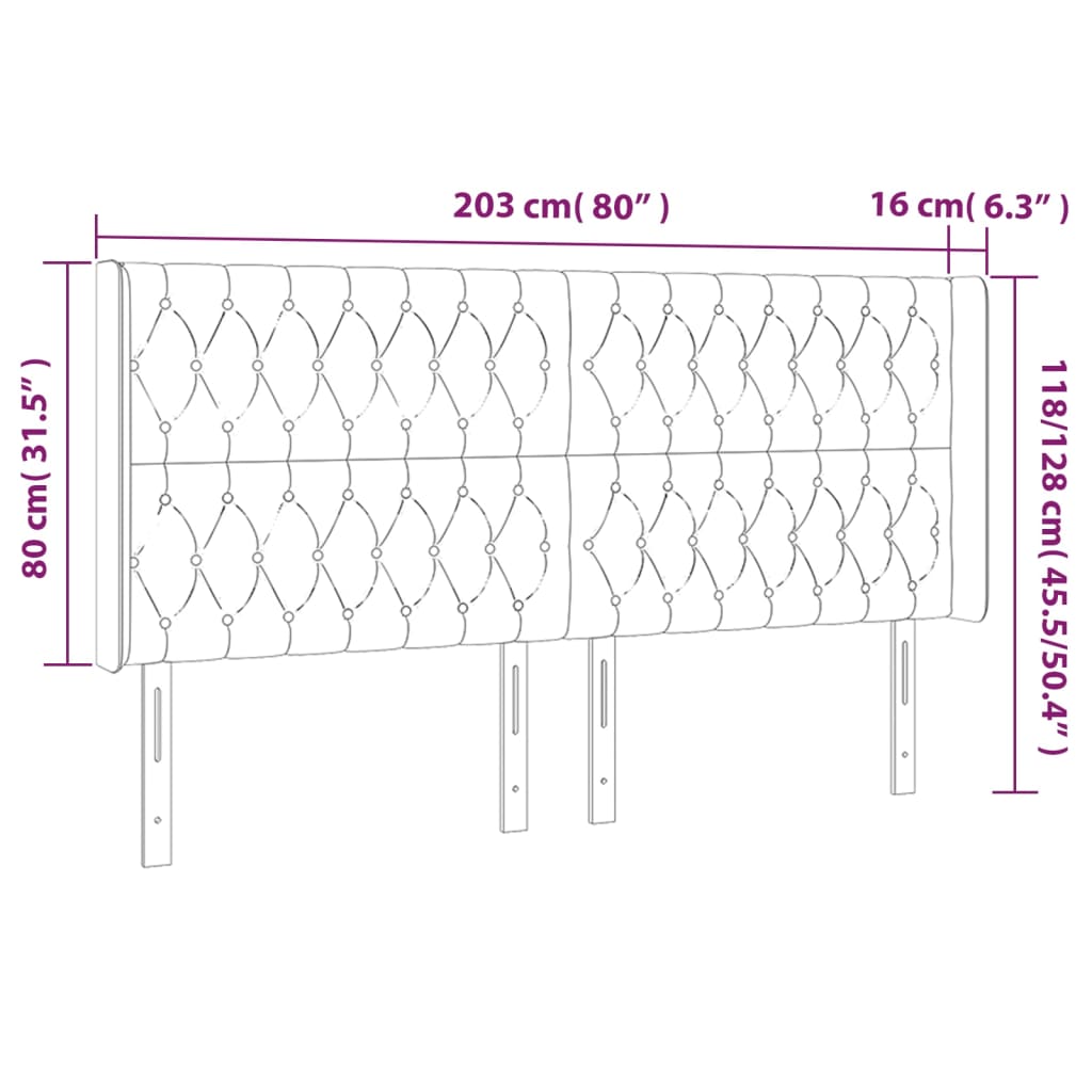 Cabeceira de cama c/ luzes LED tecido 203x16x118/128 cm preto