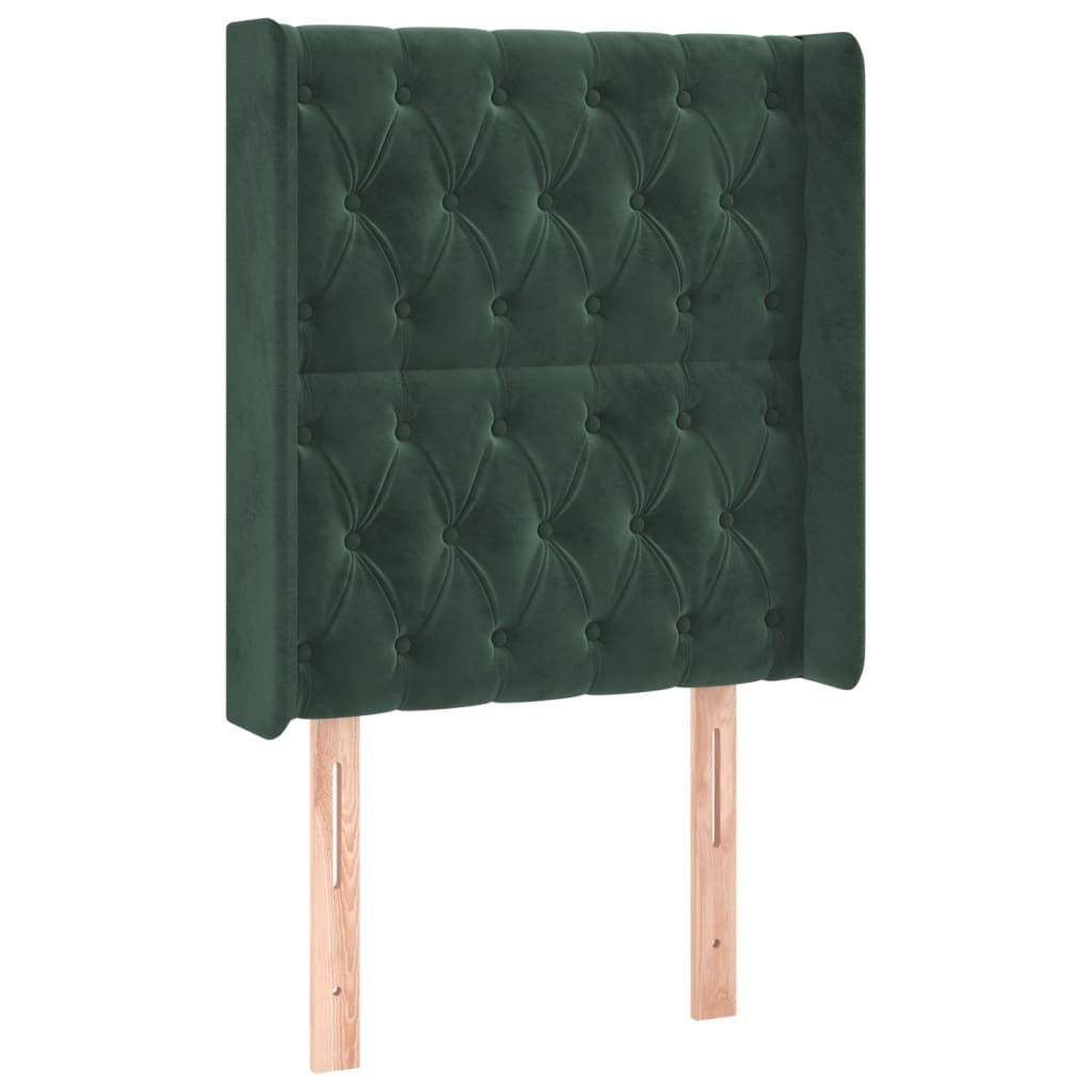 Cabeceira cama c/ luzes LED veludo 83x16x118/128cm verde-escuro