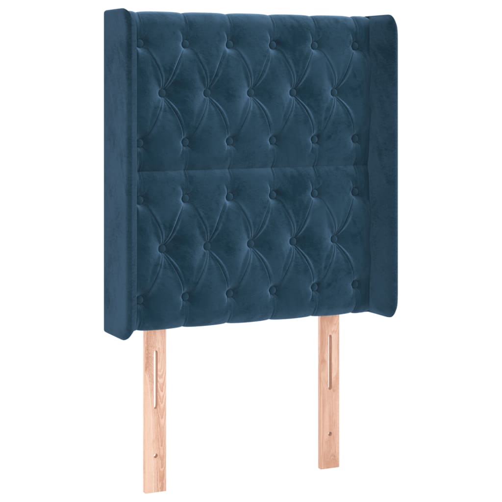 Cabeceira cama c/ luzes LED veludo 83x16x118/128 cm azul-escuro