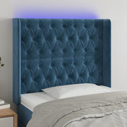 Cabeceira cama c/ luzes LED veludo 93x16x118/128 cm azul-escuro