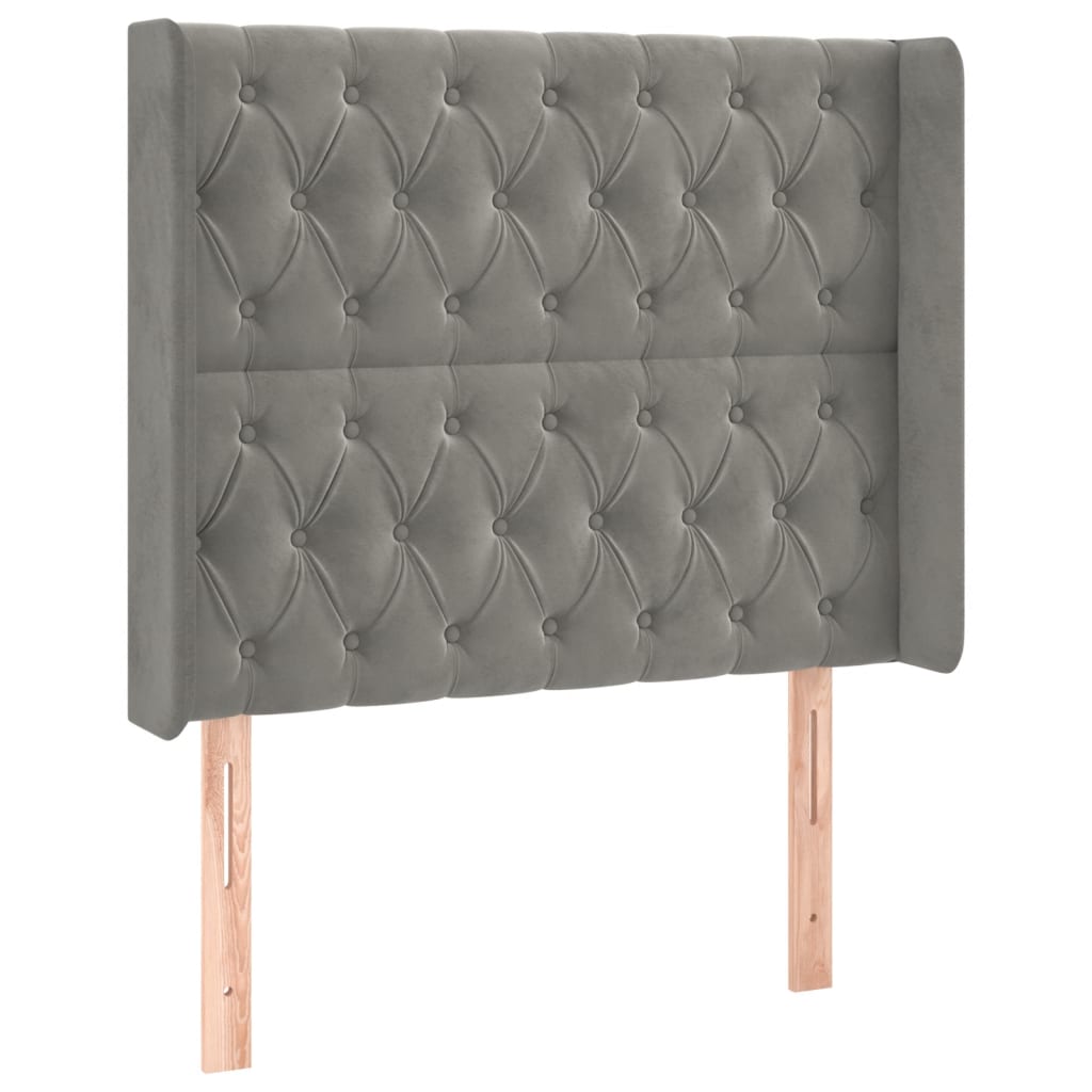 Cabeceira cama c/ luzes LED veludo 103x16x118/128cm cinza-claro