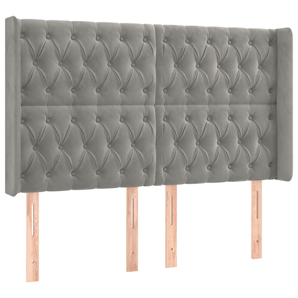 Cabeceira cama c/ luzes LED veludo 147x16x118/128cm cinza-claro