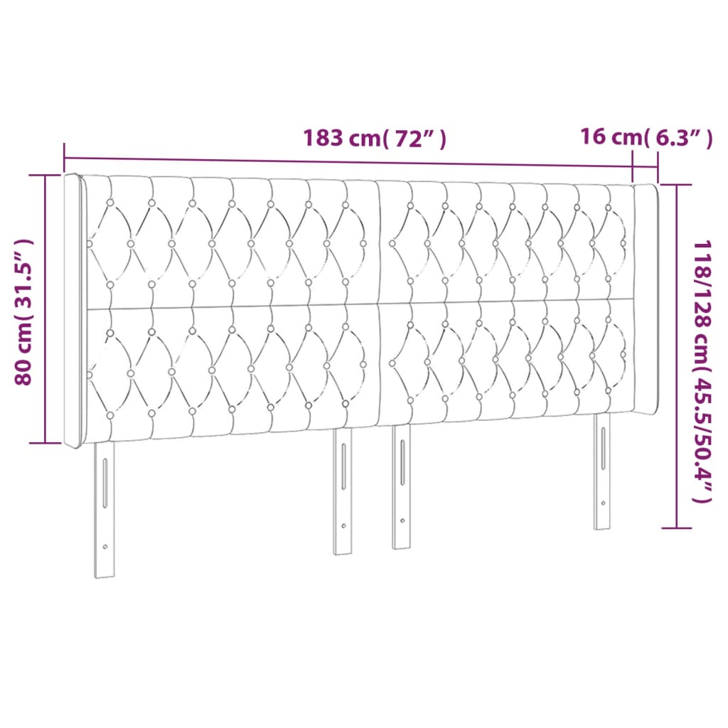 Cabeceira cama c/ luzes LED veludo 183x16x118/128cm cinza-claro